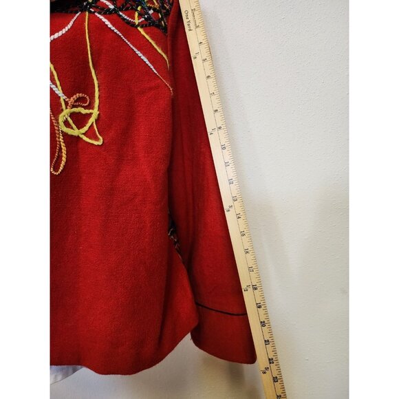 Bala Bala Jacket Women Medium Red Abstract Yarn Faux Wool Vintage Artsy - Picture 3 of 11